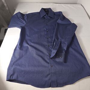 15 1/2 32-33 Men Axcess Long Sleeve Button Dress Shirt Black Blue Stripe Cotton